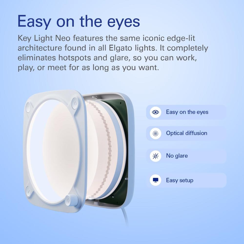 Elgato Key Light Neo | Compact LED Panel | Monitor Mount | USB & Wi-Fi Control | Soft Studio Lighting