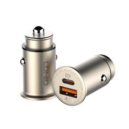 LDNIO C506Q | 30W Ultra Mini Car Charger, Zinc Alloy Shell, Dual Port PD/QC4.0+, Fast Charging Adapter