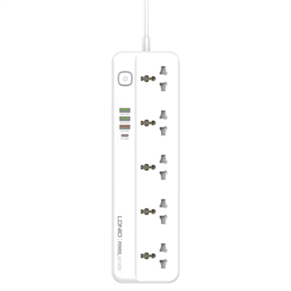 LDNIO SC5415 | 5 AC Outlets Universal Power Strip, 4 USB Ports (PD + QC3.0), 20W Fast Charging, 2500W Output