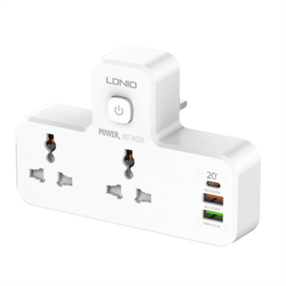 LDNIO SC2311 | 2 AC Outlets Portable Extension Socket, 1 USB-C + 2 USB-A Ports, 3-Way Adapter, 2500W