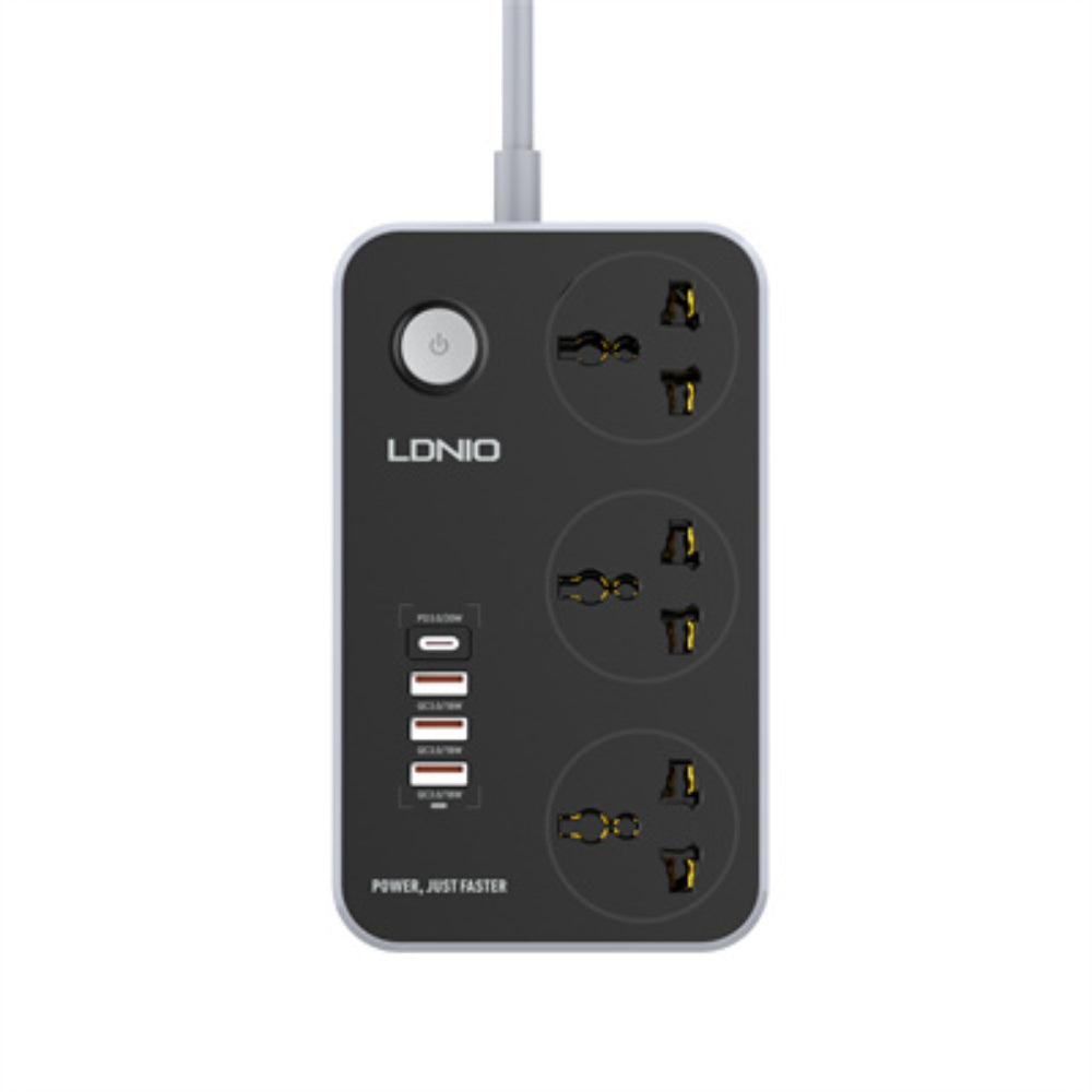 LDNIO SC3412 | 3 AC Outlets Universal Power Strip, 4 USB Ports (PD + QC3.0), 38W Fast Charging, 2500W Output