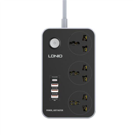 LDNIO SC3412 | 3 AC Outlets Universal Power Strip, 4 USB Ports (PD + QC3.0), 38W Fast Charging, 2500W Output
