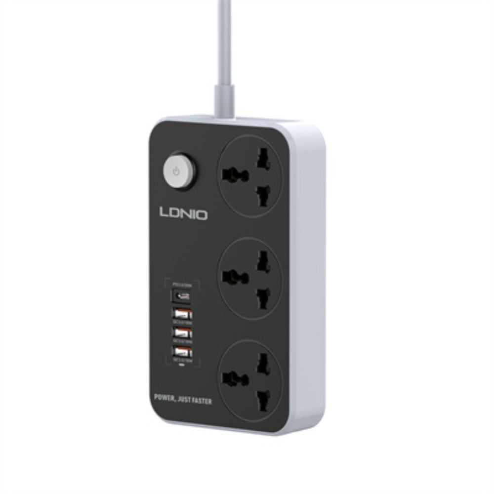 LDNIO SC3412 | 3 AC Outlets Universal Power Strip, 4 USB Ports (PD + QC3.0), 38W Fast Charging, 2500W Output