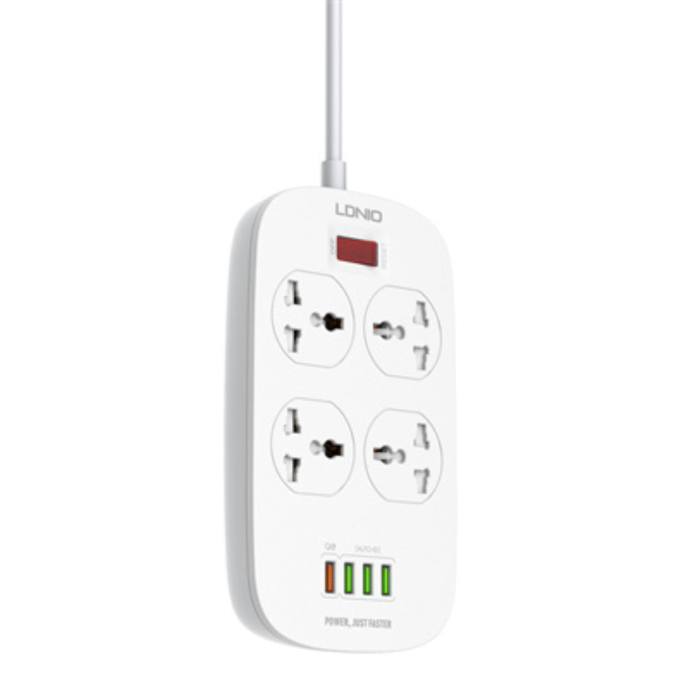 LDNIO SC4407 | 4 AC Outlet Universal Power Strip, 2500W, 4 USB Ports with QC3.0, EU/UK/US Plug, Surge Protection