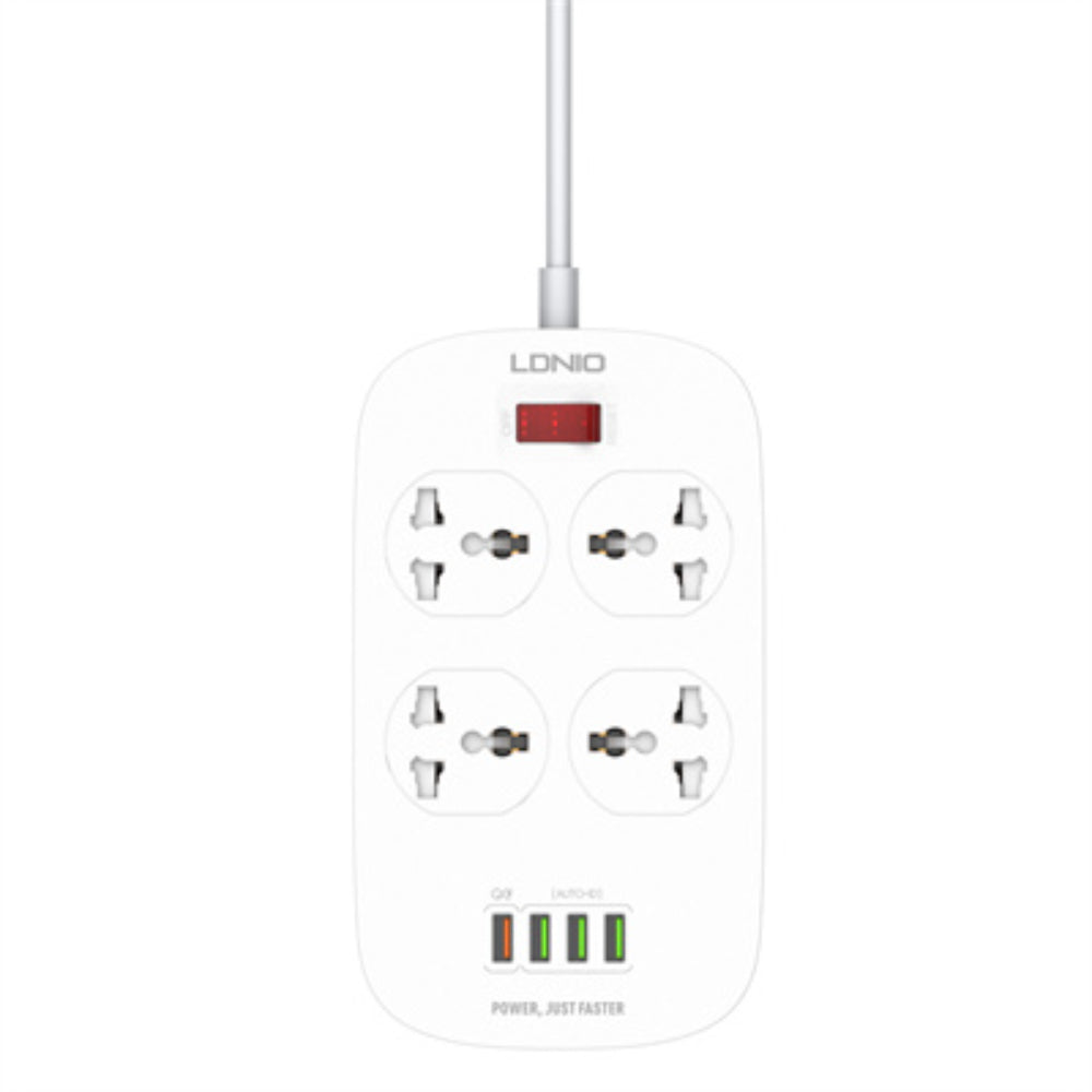 LDNIO SC4407 | 4 AC Outlet Universal Power Strip, 2500W, 4 USB Ports with QC3.0, EU/UK/US Plug, Surge Protection
