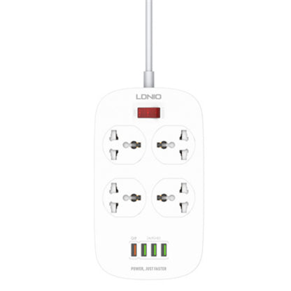 LDNIO SC4407 | 4 AC Outlet Universal Power Strip, 2500W, 4 USB Ports with QC3.0, EU/UK/US Plug, Surge Protection