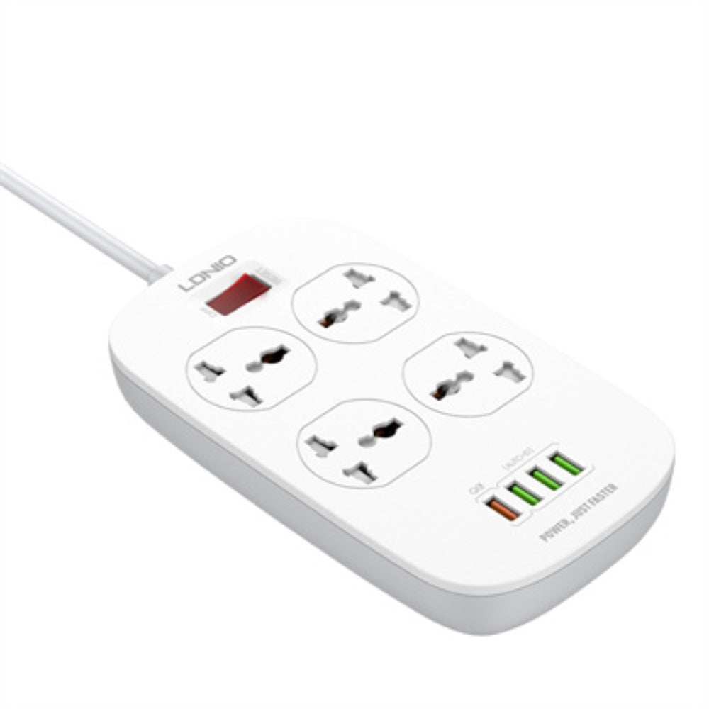 LDNIO SC4407 | 4 AC Outlet Universal Power Strip, 2500W, 4 USB Ports with QC3.0, EU/UK/US Plug, Surge Protection