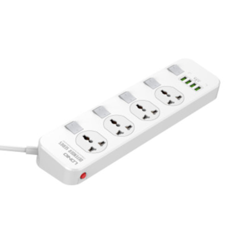 LDNIO SC4408 | 4 AC Outlet Universal Power Strip, 2500W, 4 USB Ports, Overload Protector, EU/UK/US Plug