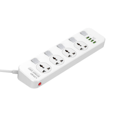 LDNIO SC4408 | 4 AC Outlet Universal Power Strip, 2500W, 4 USB Ports, Overload Protector, EU/UK/US Plug