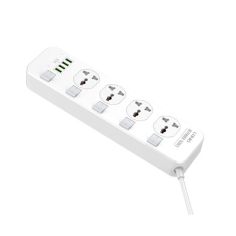 LDNIO SC4408 | 4 AC Outlet Universal Power Strip, 2500W, 4 USB Ports, Overload Protector, EU/UK/US Plug