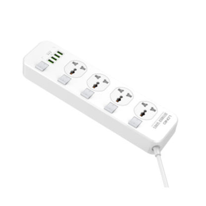 LDNIO SC4408 | 4 AC Outlet Universal Power Strip, 2500W, 4 USB Ports, Overload Protector, EU/UK/US Plug