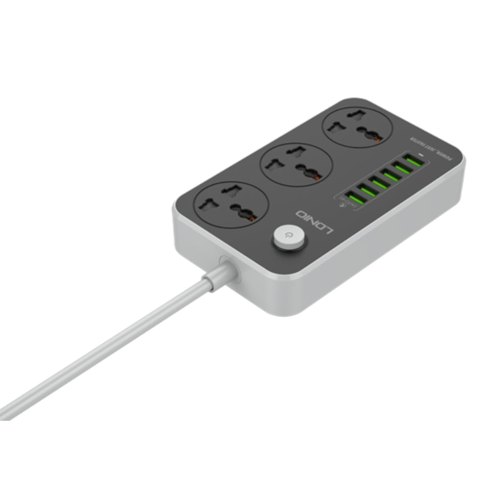 LDNIO SC3604 | 3 AC Outlets Universal Power Strip, 6 USB Ports, 17W Fast Charging, 2500W Output, 2M Cord