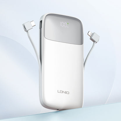 LDNIO PQ19 | 10000mAh Power Bank, 22.5W Fast Charging, Built-in Cables, LED Display, PD & QC3.0 Support