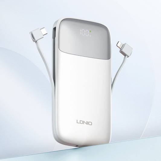 LDNIO PQ19 | 10000mAh Power Bank, 22.5W Fast Charging, Built-in Cables, LED Display, PD & QC3.0 Support