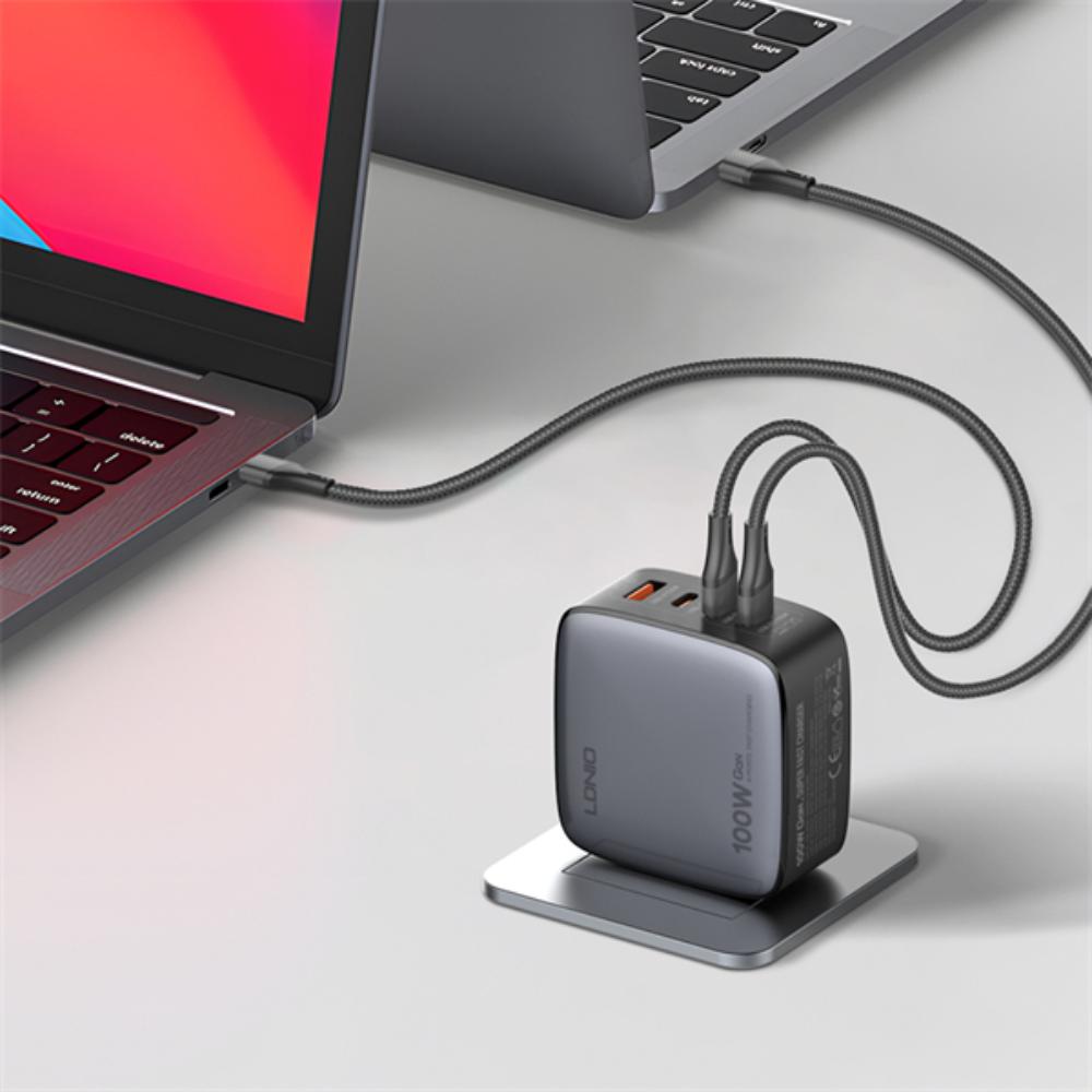 LDNIO Q408 100W GaN Super Fast Charger | 3×USB-C + 1×USB-A | PD & QC Fast Charging | Universal US/UK/EU Plug