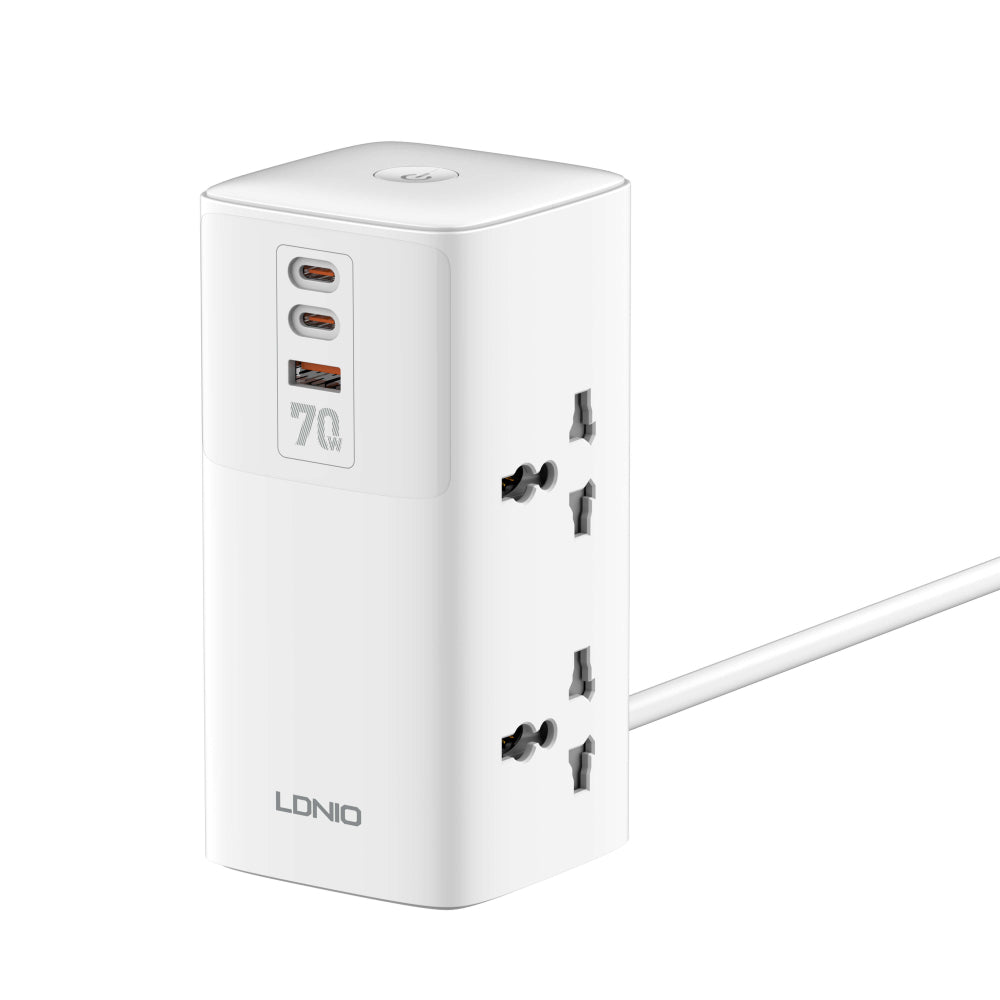 LDNIO SC4383 | 70W Multifunctional Desktop Power Adapter, 1×PD + 1×QC3.0 + 3×Auto-ID, 200cm Cord, Universal Plug