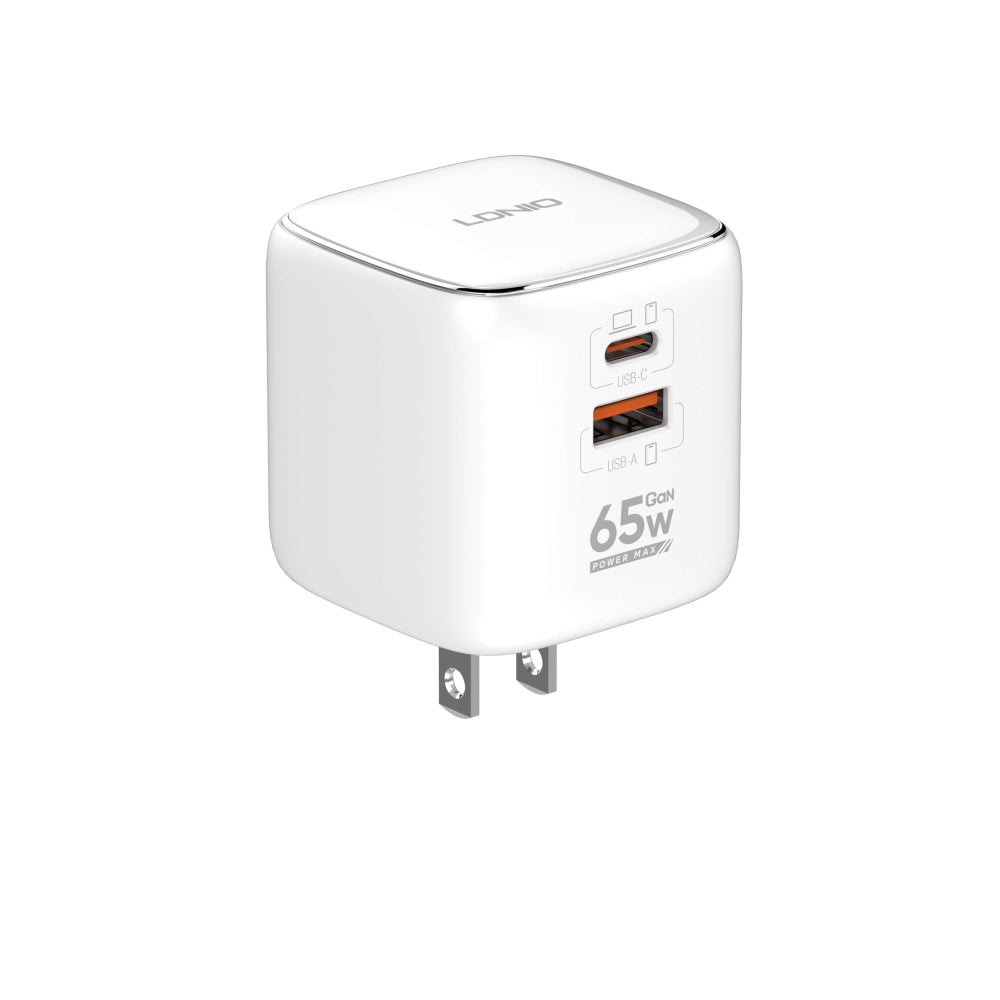 LDNIO Q2617 | 65W PD & QC Fast Wall Charger, Dual Port USB-C + USB-A, Foldable Plug, US Socket