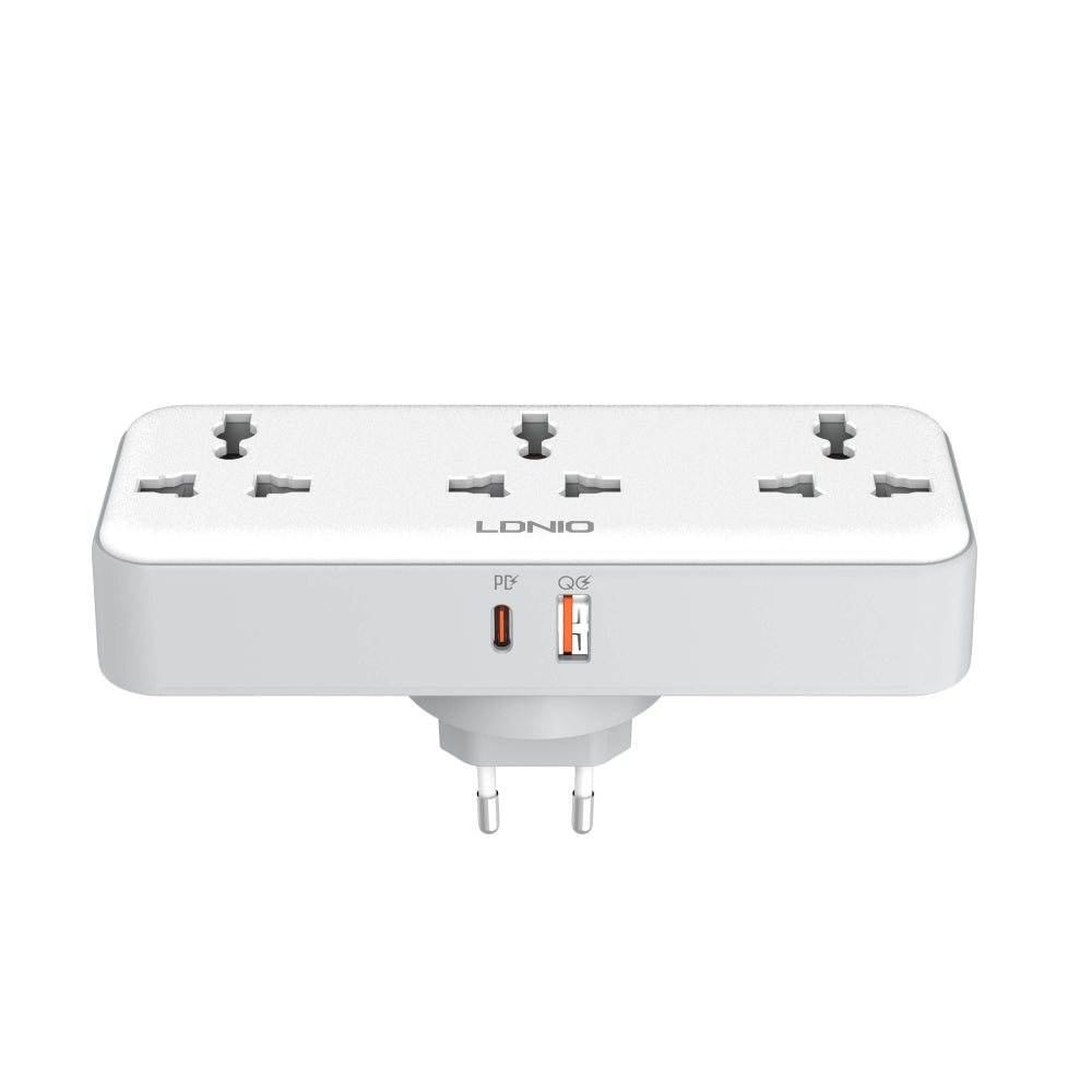 LDNIO SC3317 | 3 AC Outlet Power Expansion Adapter, Portable Extension Socket, Wall Plug, Flame-Retardant Build