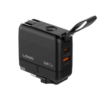 LDNIO Q2618 | 65W GaN Super Fast Charger, Dual Port USB-C + USB-A, Foldable Plug, Type-C to Type-C Cable