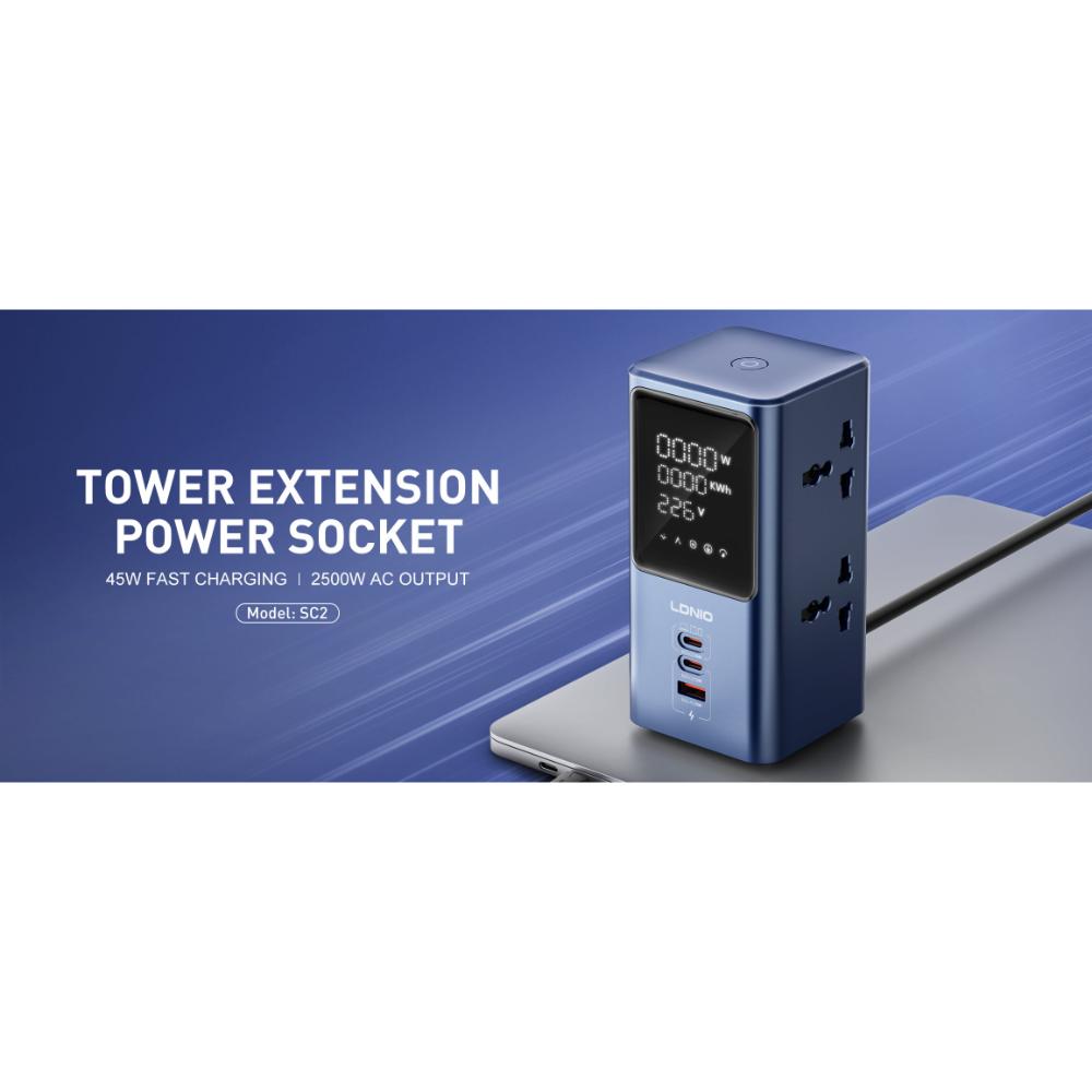 LDNIO SC2 7-in-1 Power Extension | 4 AC Sockets + 2 USB-C + 1 USB-A Fast Charging Power Strip