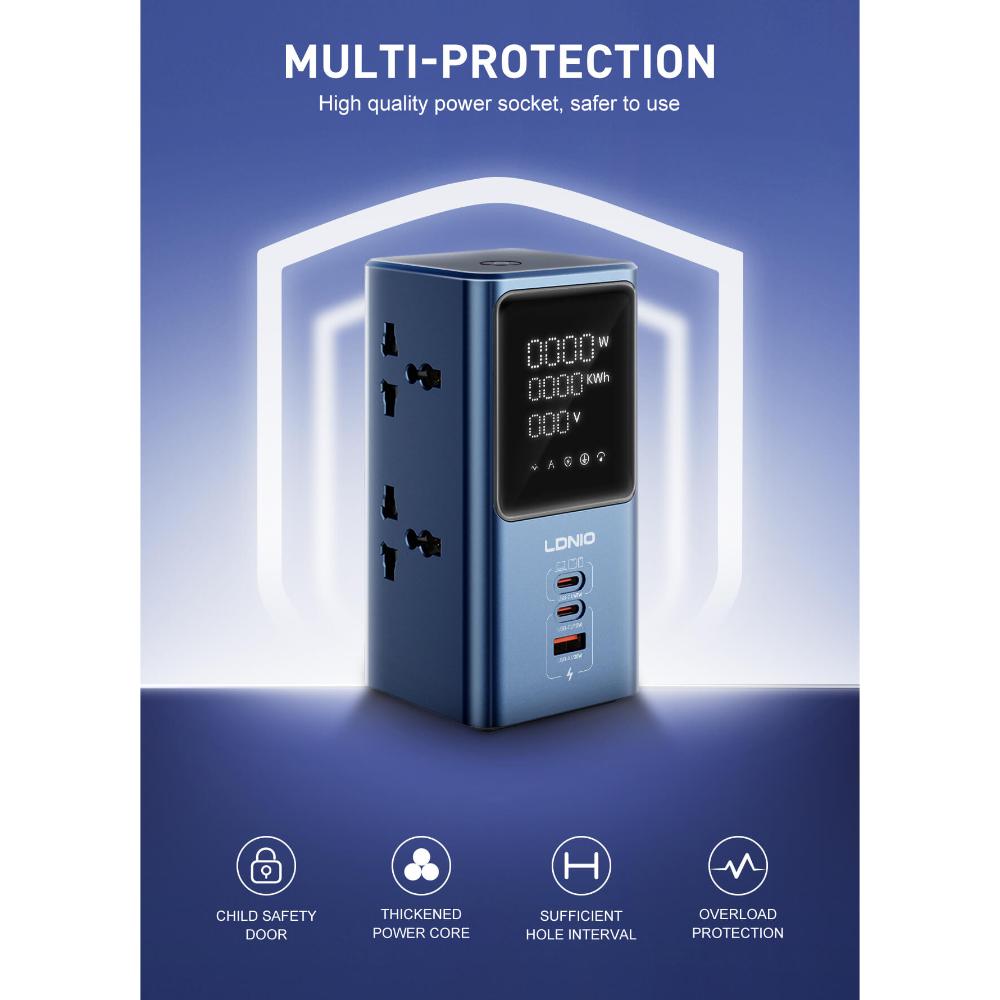 LDNIO SC2 7-in-1 Power Extension | 4 AC Sockets + 2 USB-C + 1 USB-A Fast Charging Power Strip