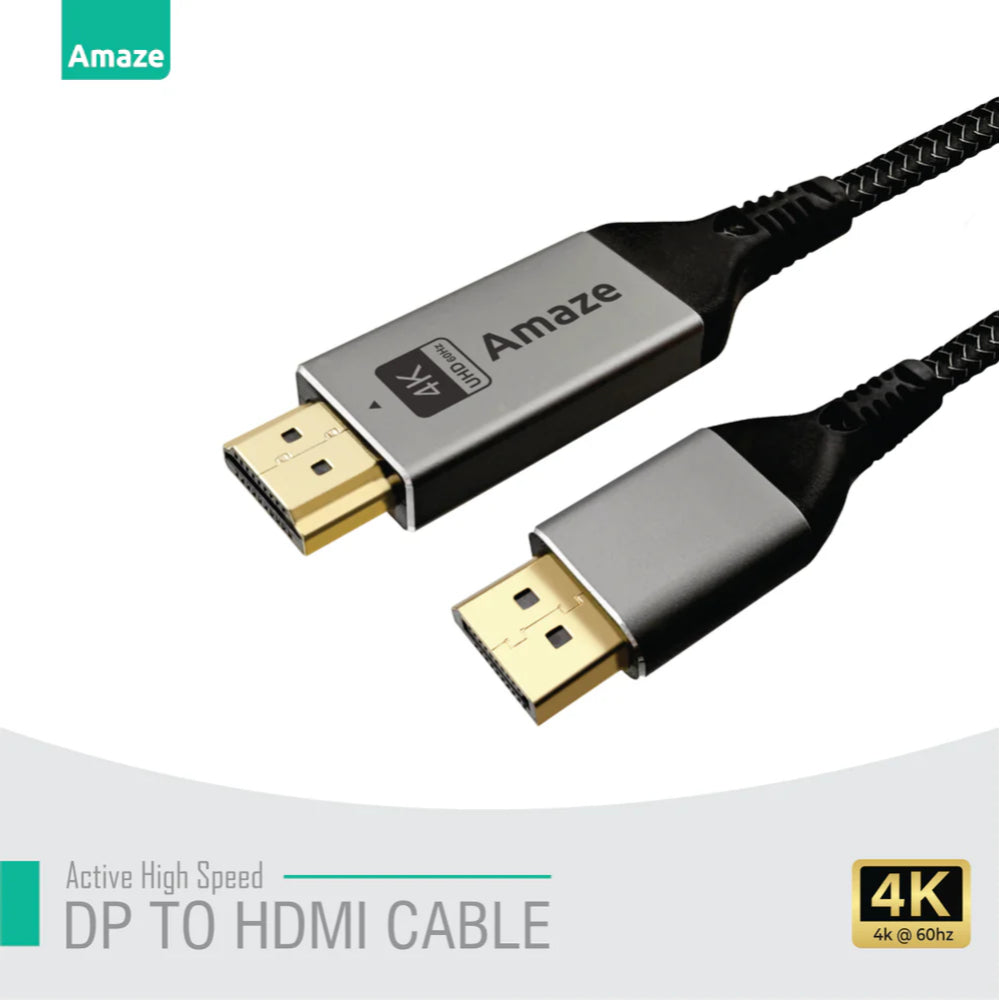 Amaze A815 | DisplayPort to HDMI Display Cable | 4K @ 60Hz | 2 Meter | Nylon Braided | Aluminum Alloy Connectors | Plug & Play