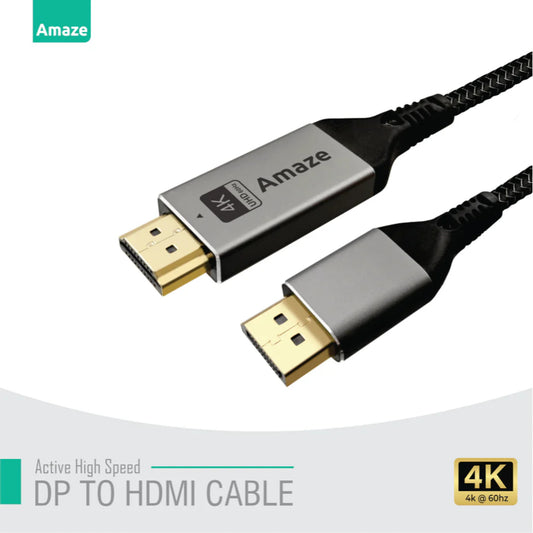Amaze A815 | DisplayPort to HDMI Display Cable | 4K @ 60Hz | 2 Meter | Nylon Braided | Aluminum Alloy Connectors | Plug & Play