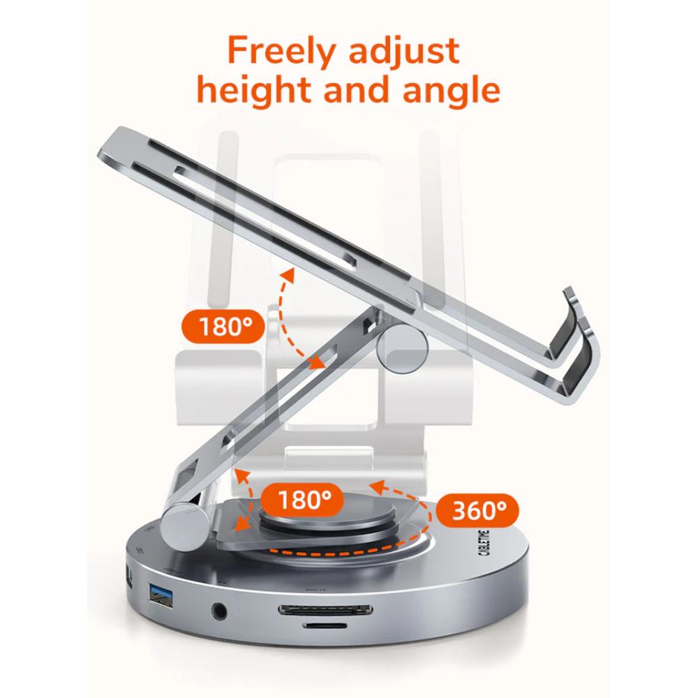 CABLETIME CB02G | 8-in-1 USB-C Docking Station with Stand for iPad Pro & Air | 4K@60Hz HDMI, 100W PD, 5Gbps USB, 360° Adjustable Aluminum Design