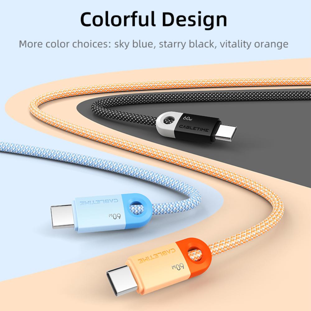 CABLETIME CUP4 USB-C to USB-C Fast Charge Cable | 1m / 2m | 60W Power Delivery | Braided Jacket & Smart Chip