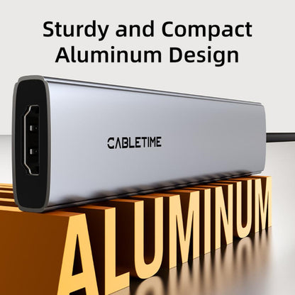 CABLETIME HB02G | 7-in-1 USB-C Hub | 4K HDMI, 100W PD, USB 3.0, SD/TF Card Reader | MacBook Pro, Windows, iPad