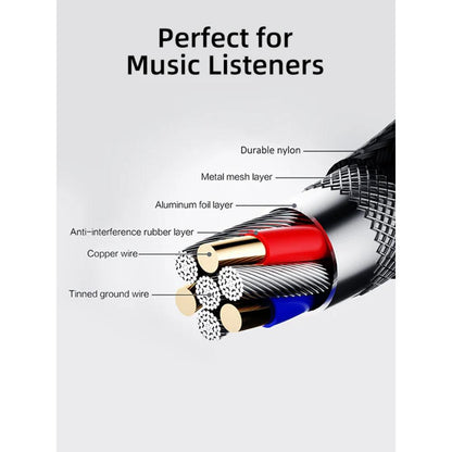 CABLETIME CF10K 3.5mm Male to Male Stereo Audio AUX Cable | Gold-Plated Connectors, Nylon Braided, 1.8m Length