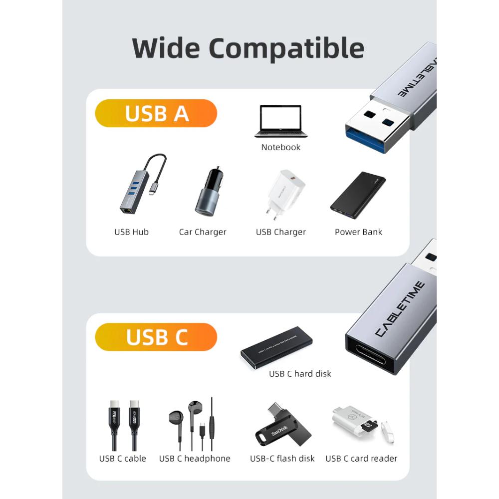 CABLETIME CP77G | USB 3.0 A Male to USB-C Female OTG Adapter | 5Gbps Data Transfer
