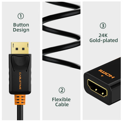 CABLETIME CP22B DP Male to HDMI Female Adapter | 1080p 60Hz | Gold-Plated Connectors | Mirror & Extend Modes | Plug & Play