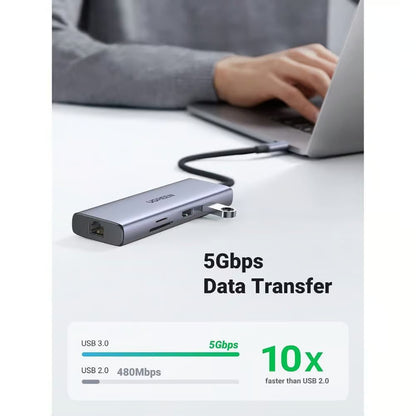 UGREEN 90119 | 9-in-1 USB-C Docking Station | Dual HDMI 4K@60Hz | USB 3.0 × 3 | SD/TF Card Reader | Gigabit Ethernet | 100W PD Charging | For MacBook, Laptop, Tablet, PC