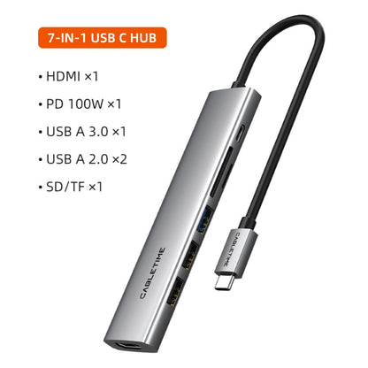 CABLETIME HB02G | 7-in-1 USB-C Hub | 4K HDMI, 100W PD, USB 3.0, SD/TF Card Reader | MacBook Pro, Windows, iPad