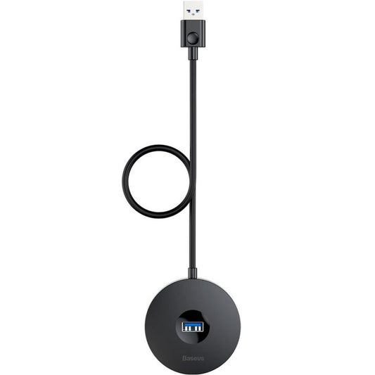 Baseus AirJoy Series | Round Box HUB Adapter | USB 3.0 to USB 3.0 ×1 + USB 2.0 ×3 | 1 Meter Cable | High-Speed Data Transfer | ABS Housing | Black | Model CAHUB-U01 | For Laptops, Desktops, USB-A Devices