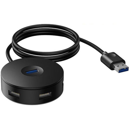 Baseus AirJoy Series | Round Box HUB Adapter | USB 3.0 to USB 3.0 ×1 + USB 2.0 ×3 | 1 Meter Cable | High-Speed Data Transfer | ABS Housing | Black | Model CAHUB-U01 | For Laptops, Desktops, USB-A Devices