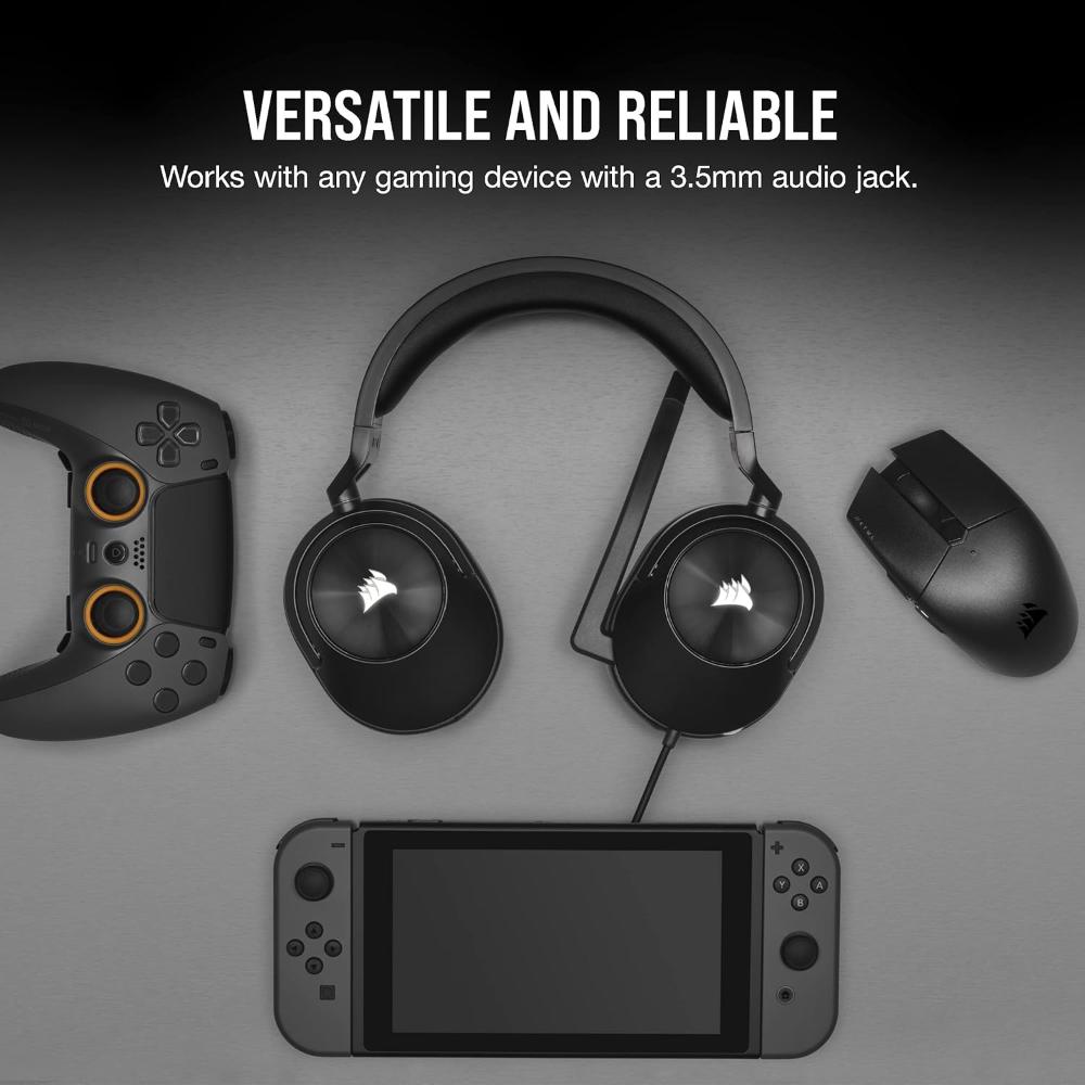 CORSAIR HS55 STEREO Wired Gaming Headset – Carbon | 50mm Drivers, Lightweight, 3.5mm Universal Compatibility