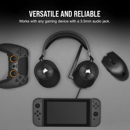 CORSAIR HS55 STEREO Wired Gaming Headset – Carbon | 50mm Drivers, Lightweight, 3.5mm Universal Compatibility