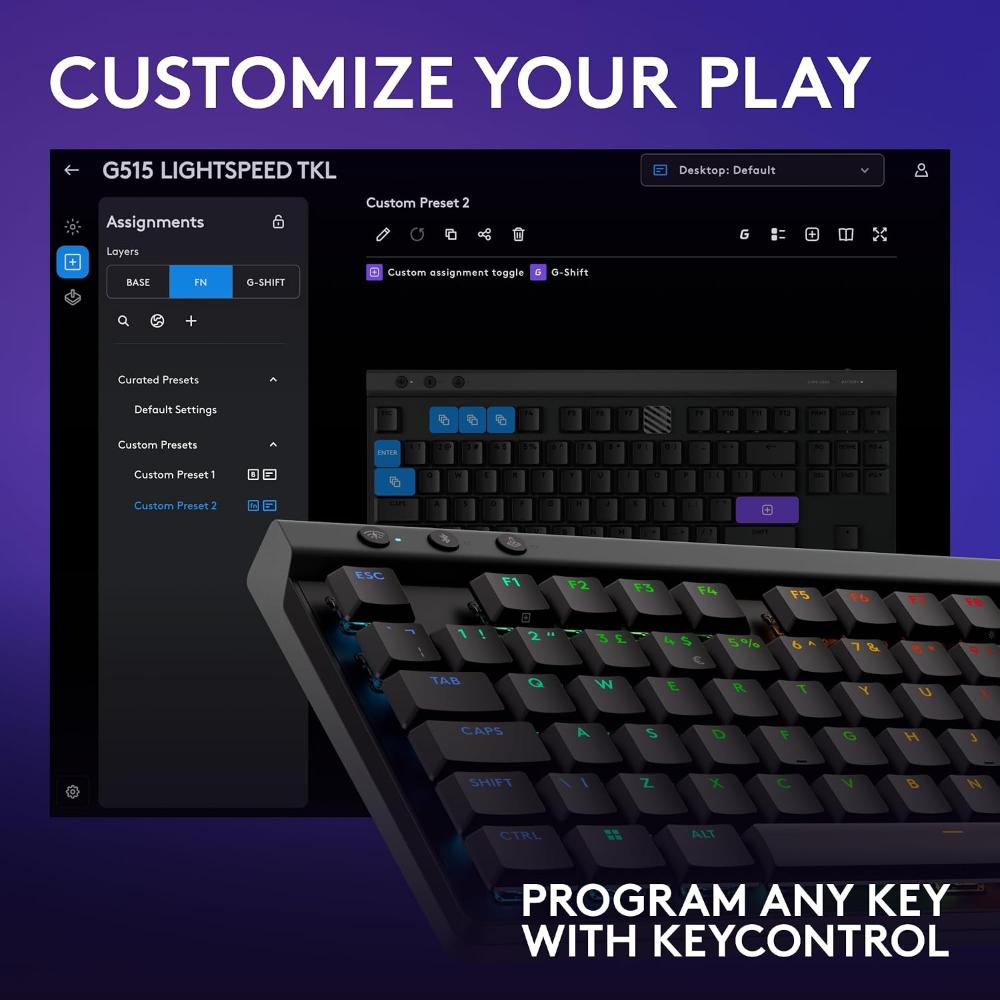 Logitech G515 LIGHTSPEED TKL Wireless Low Profile Gaming Keyboard | Low Profile Mechanical Switches | LIGHTSPEED Wireless | Bluetooth | RGB | 36-Hour Battery | 87 Keys