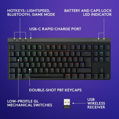 Logitech G515 LIGHTSPEED TKL Wireless Low Profile Gaming Keyboard | Low Profile Mechanical Switches | LIGHTSPEED Wireless | Bluetooth | RGB | 36-Hour Battery | 87 Keys