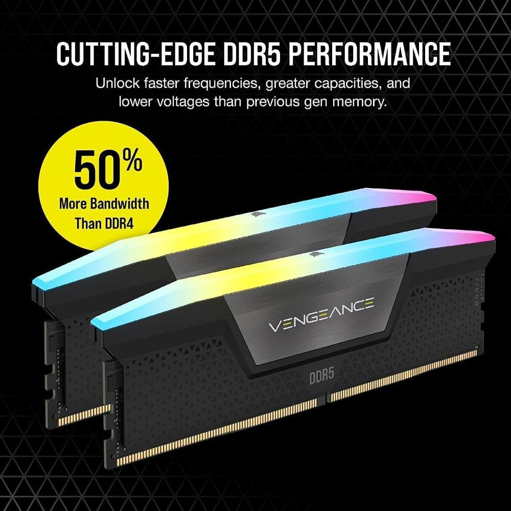 CORSAIR VENGEANCE RGB 32GB (2x16GB) DDR5 6200MT/s CL36 Desktop Memory Kit | High-Performance RGB RAM | Black