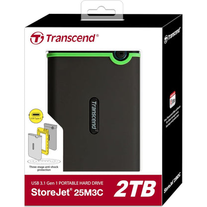 Transcend StoreJet 25M3C | Rugged Portable External Hard Drive | USB 3.1 Gen 1 Type-C, Anti-Shock, One-Touch Backup (2TB / 4TB)