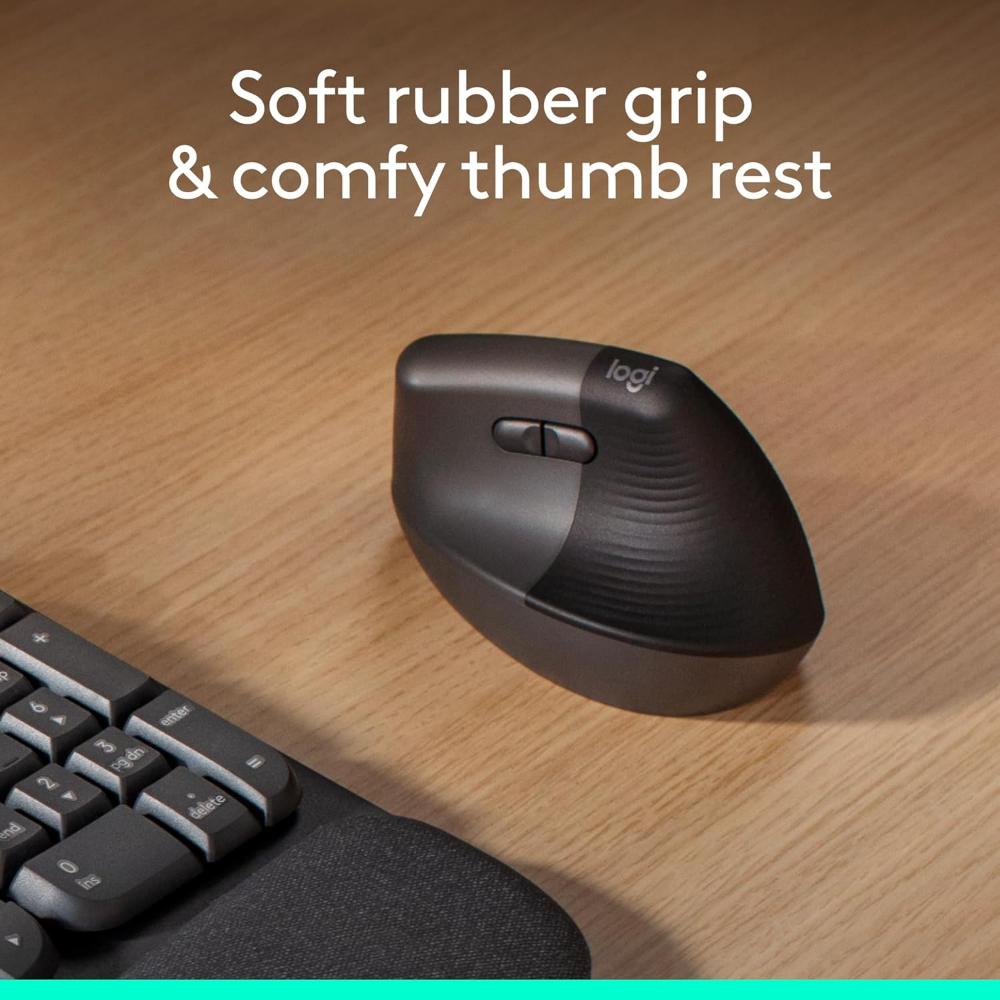 Logitech Lift Vertical Ergonomic Wireless Mouse | 57° Ergonomic Design | Bluetooth + Logi Bolt USB | 4000 DPI | SilentTouch | 24-Month Battery