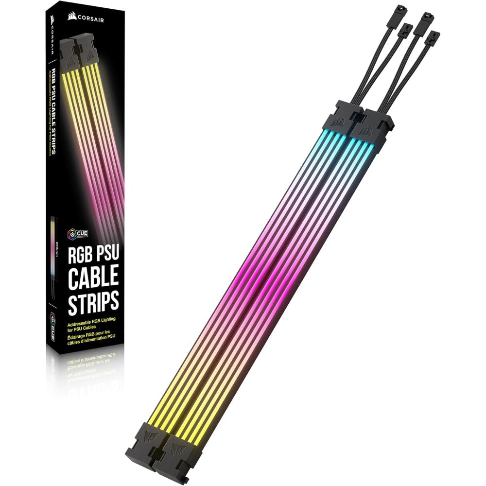 CORSAIR ARGB PSU Cable Strips | Addressable RGB Lighting Kit for PSU Cables (2× Strips, 100 LEDs Each, +5V ARGB / iCUE Compatible)