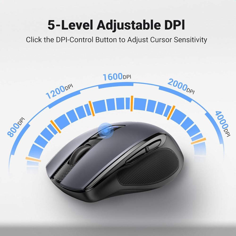 UGREEN MU006 Wireless Ergonomic Mouse | 4000 DPI, 6 Buttons, Silent Click (Black) – Model 90545