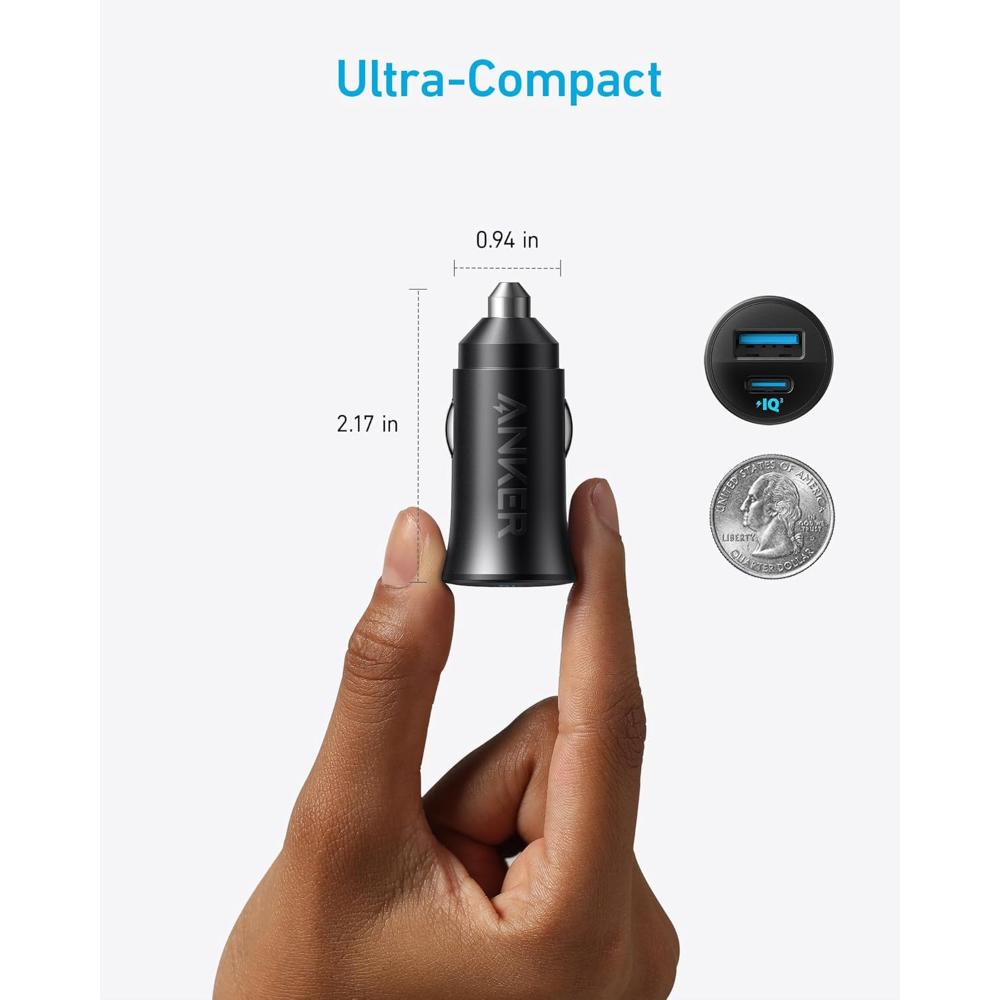 Anker USB-C Car Charger 30W 2-Port with PowerIQ 3.0 | A2741