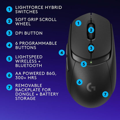 Logitech G309 LIGHTSPEED Wireless Gaming Mouse | HERO 25K Sensor | LIGHTFORCE Hybrid Switches | 25,600 DPI | 400+ IPS | LIGHTSPEED + Bluetooth | POWERPLAY Compatible