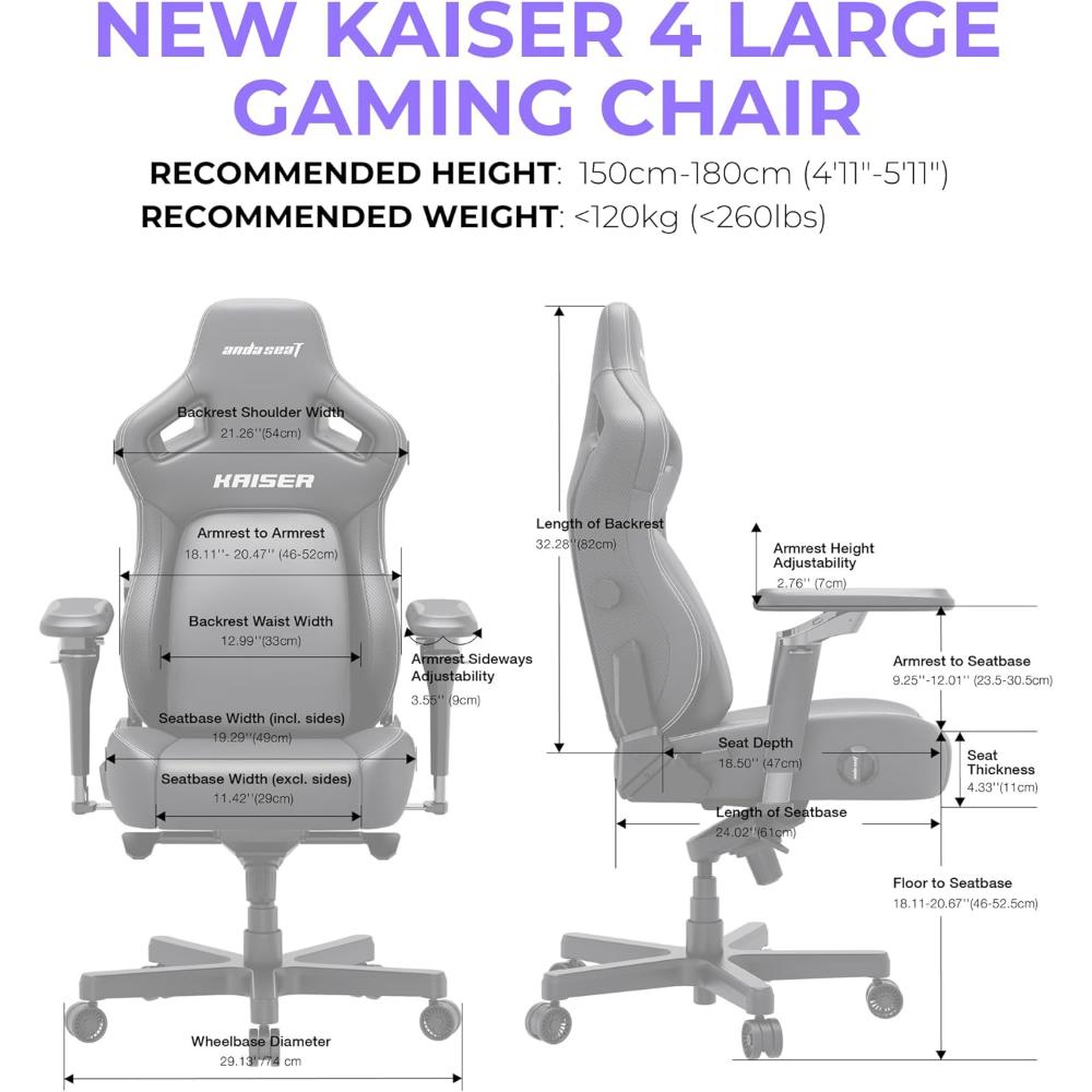 AndaSeat Kaiser 4 V2 Gaming Chair | 6D Armrests | Pop-Out 4-Way Lumbar Support | Magnetic Head Pillow | Premium Ergonomic Gaming & Office Chair