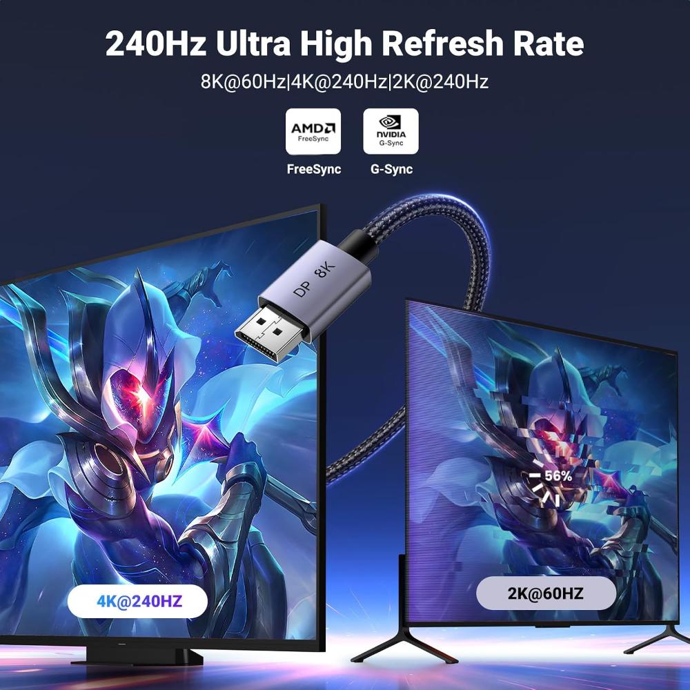 UGREEN DisplayPort 1.4 Cable | 8K@60Hz | 4K@240Hz | VESA Certified | 32.4Gbps | HDR | G-SYNC | FreeSync | DP Male to Male